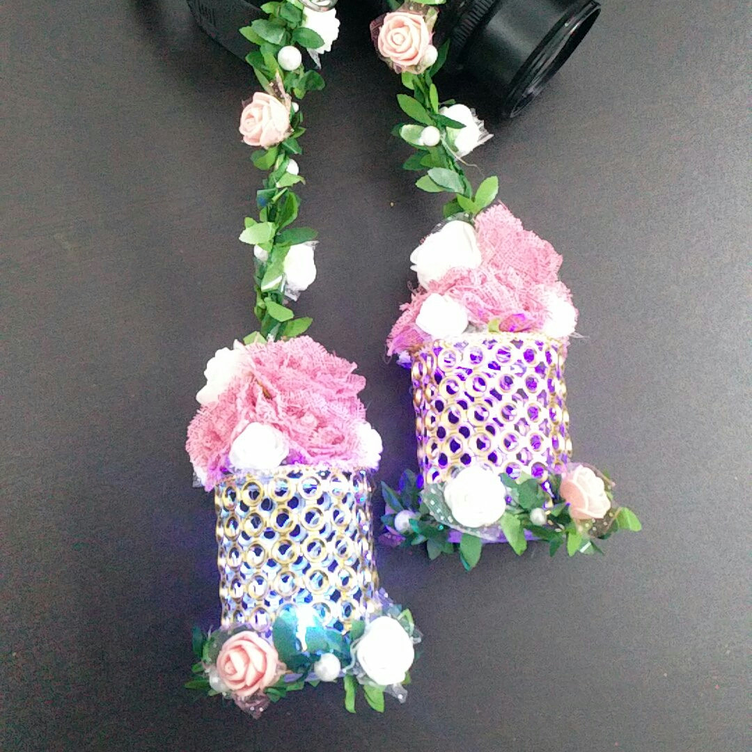 Pink Flower Garden Lantern Hanging Pair